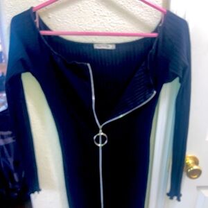 Black long sleeve zip up mini dress size small